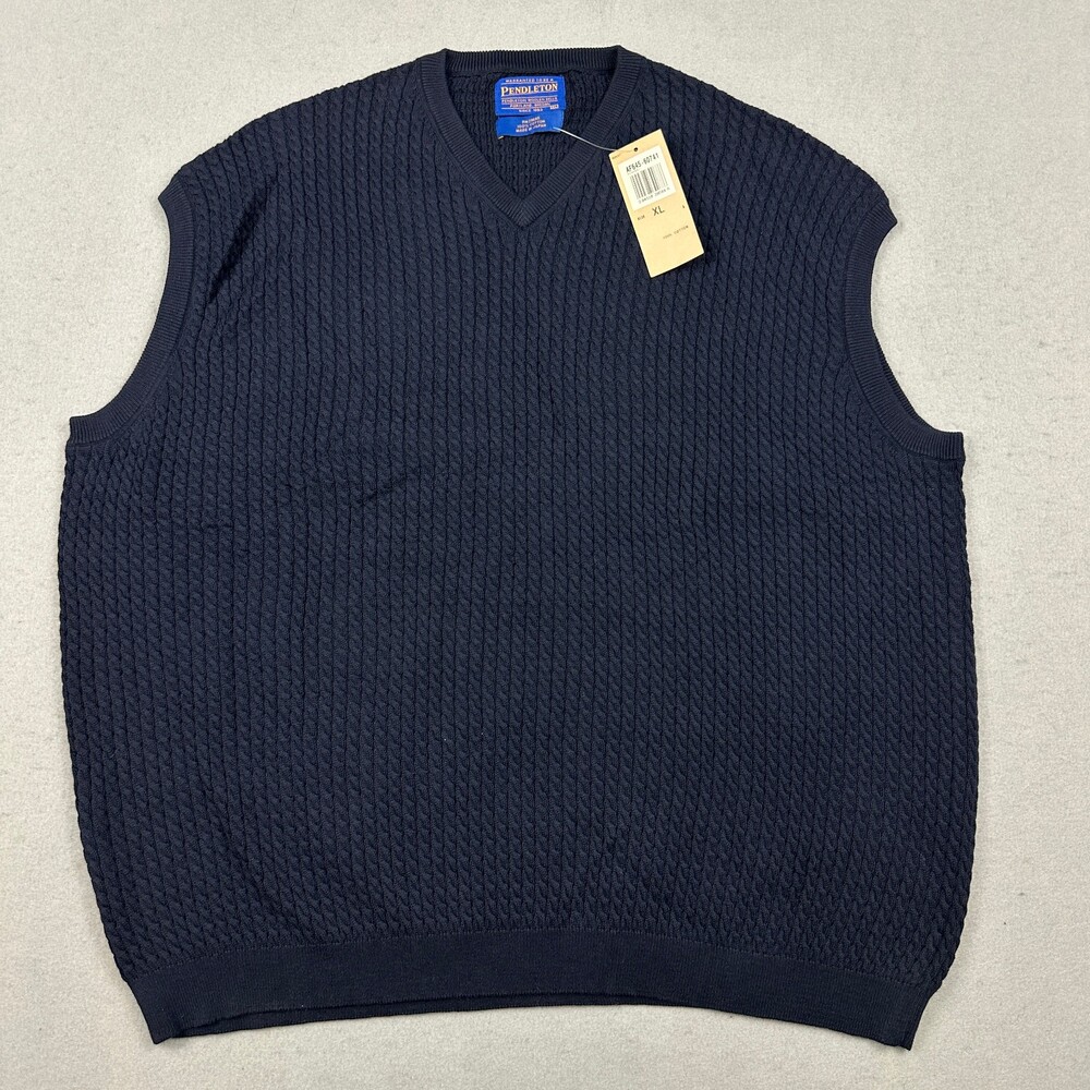 Vintage Pendleton Sweater Vest Men Extra Large Navy Cotton Knit Deadstock XL